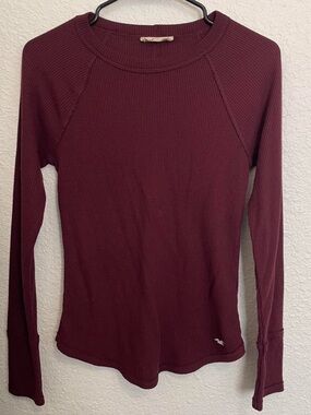 Hollister Burgundy Long Sleeve Ribbed Top